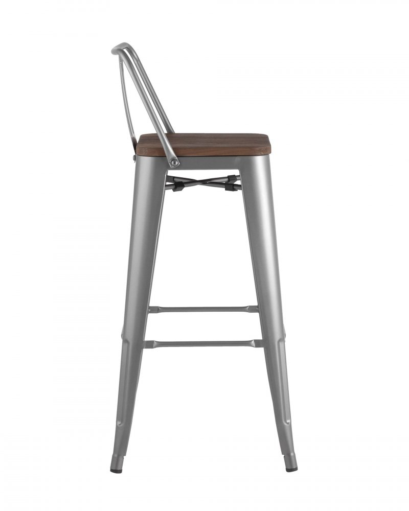 Стул барный TOLIX WOOD со спинкой серебристый матовый фото 2