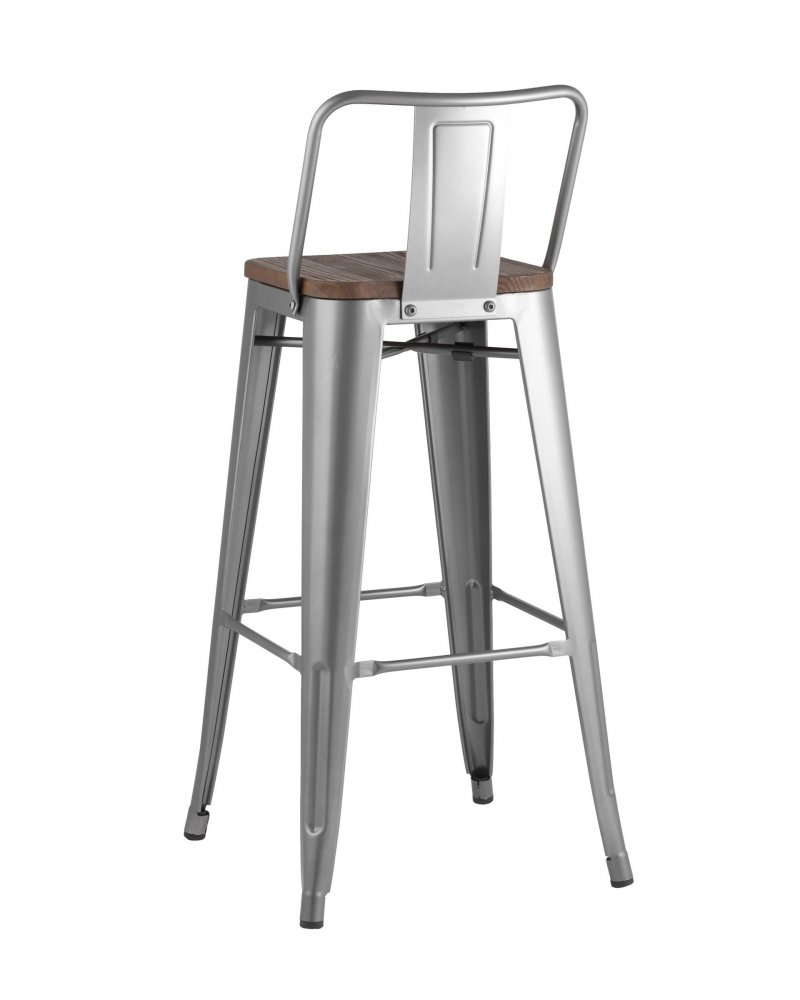 Стул барный TOLIX WOOD со спинкой серебристый матовый фото 4