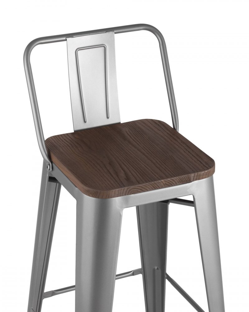 Стул барный TOLIX WOOD со спинкой серебристый матовый фото 5