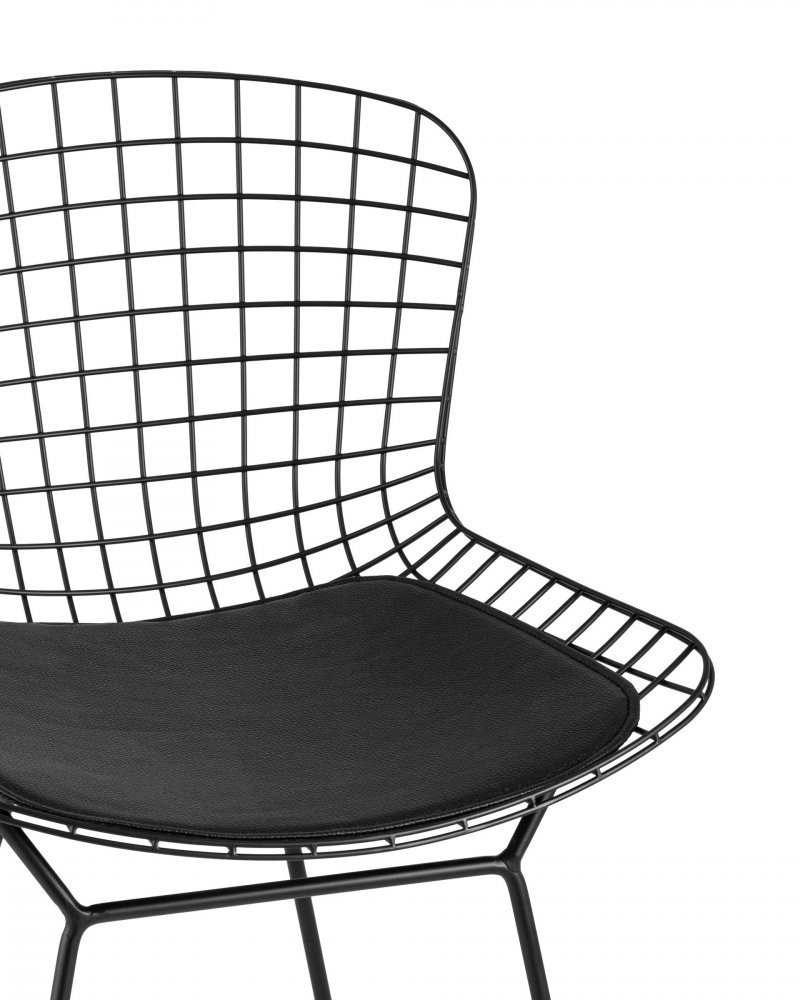 Стул полубарный с низкой спинкой Bertoia черный с черной подушкой фото 2