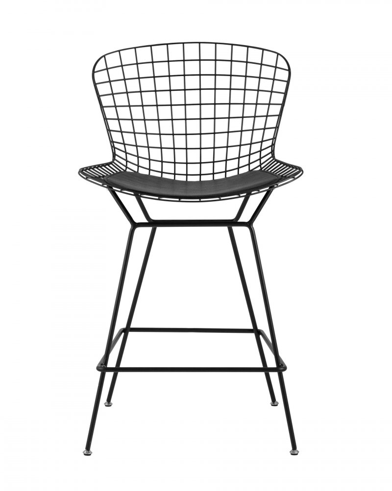 Стул полубарный с низкой спинкой Bertoia черный с черной подушкой фото 3