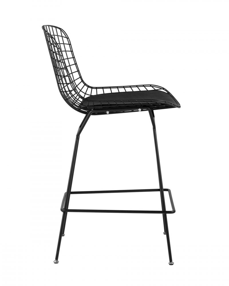 Стул полубарный с низкой спинкой Bertoia черный с черной подушкой фото 4