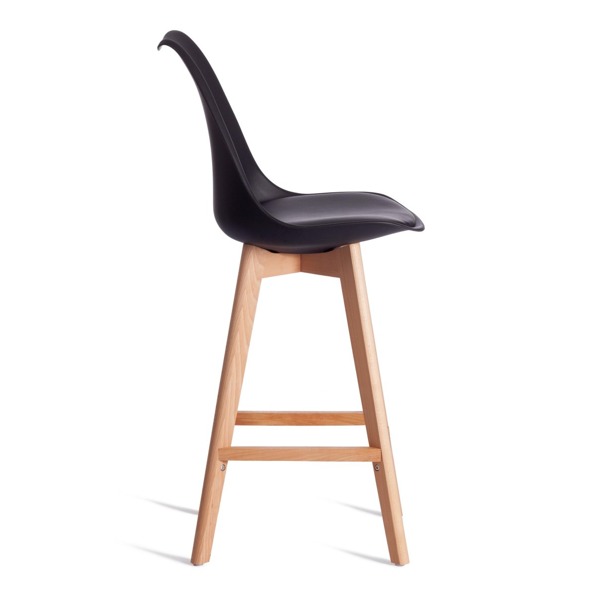Стул барный TULIP BAR (mod. C1014H-1) пластик/дерево, 42 х 47,5 х 104 см, Black (Черный) 3010/ натуральный (Комплект из 4 шт.) фото 2