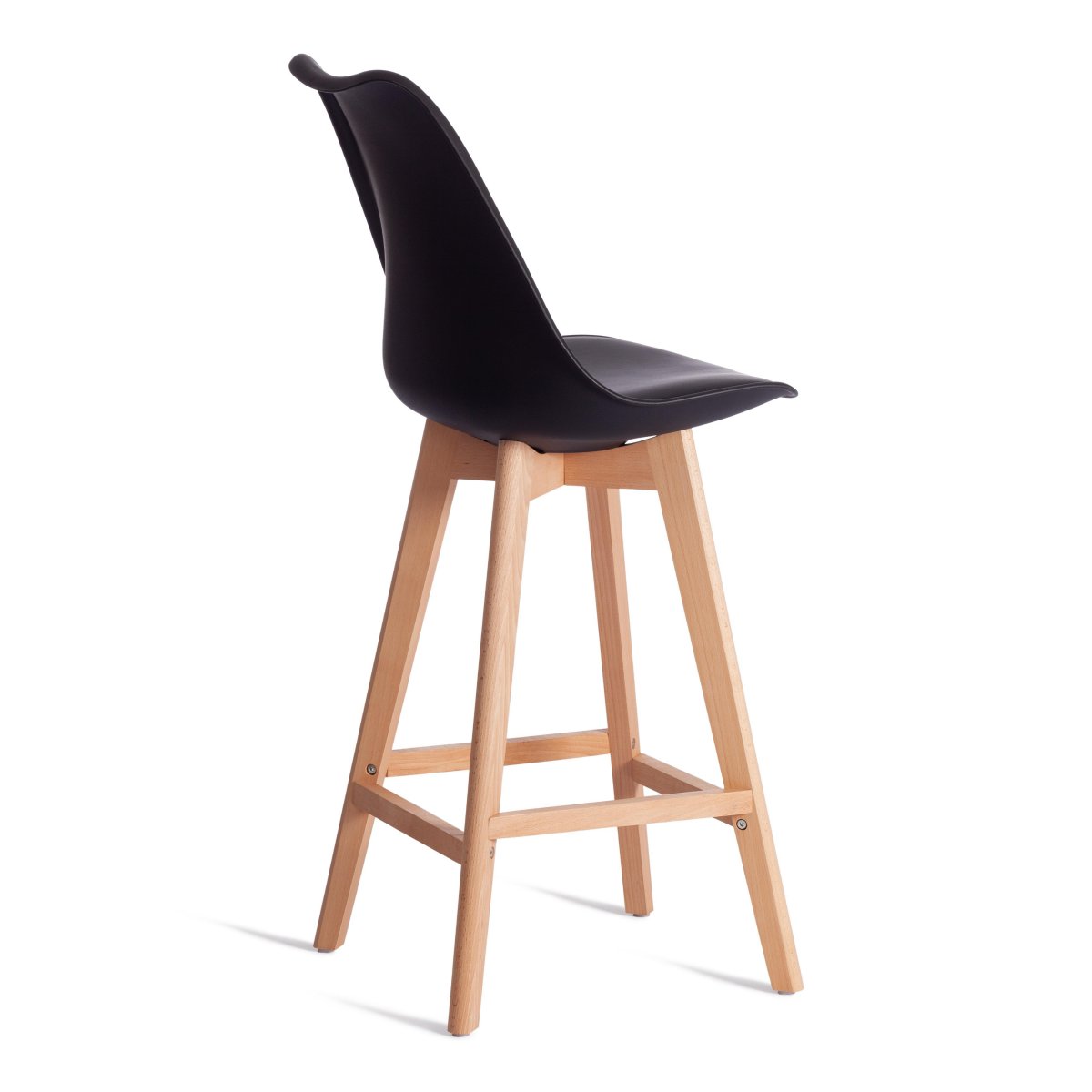 Стул барный TULIP BAR (mod. C1014H-1) пластик/дерево, 42 х 47,5 х 104 см, Black (Черный) 3010/ натуральный (Комплект из 4 шт.) фото 3