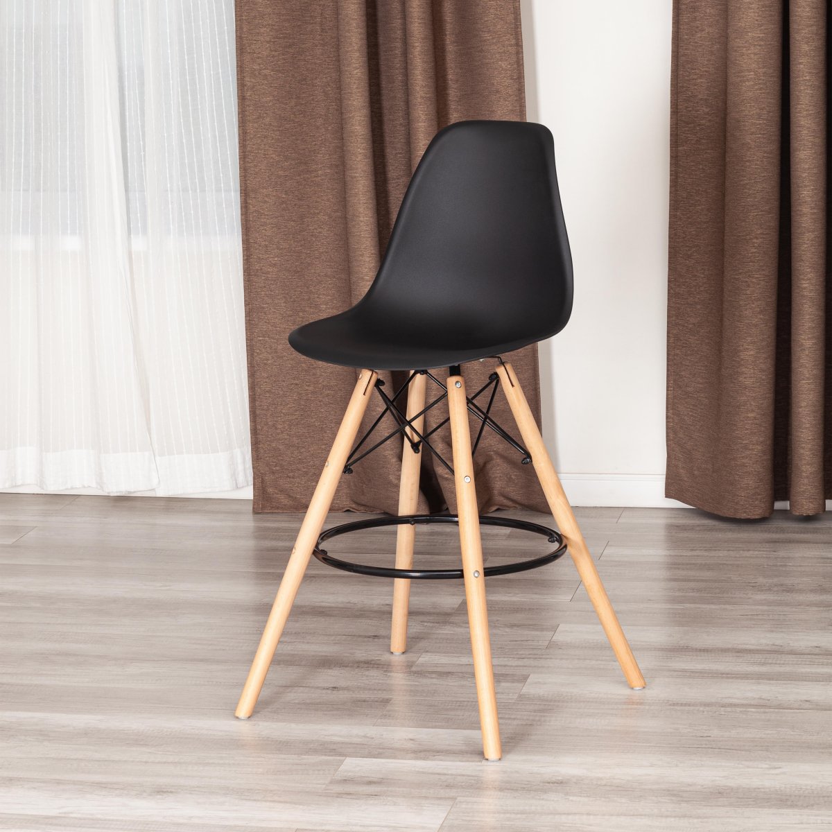 Стул барный Синди Бар Чаир/Cindy Bar Chair (мод.80-1) дерево бук/металл/пластик, 50х51х109см, черный 3010/ натуральный фото 19