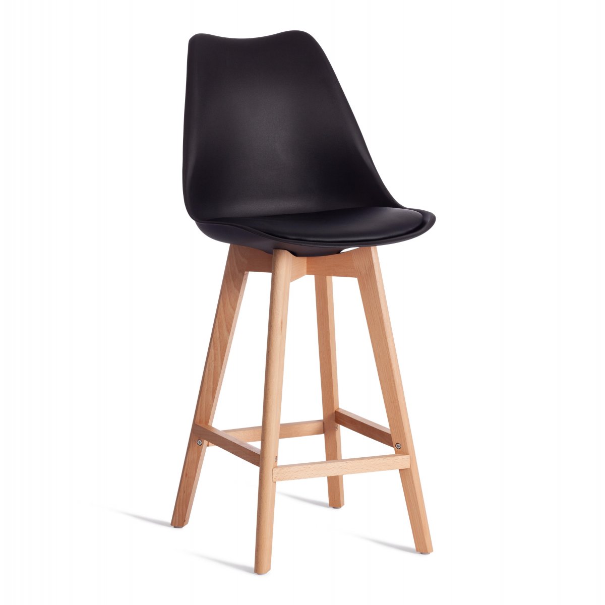 Стул барный TULIP BAR (mod. C1014H-1) пластик/дерево, 42 х 47,5 х 104 см, Black (Черный) 3010/ натуральный (Комплект из 4 шт.)